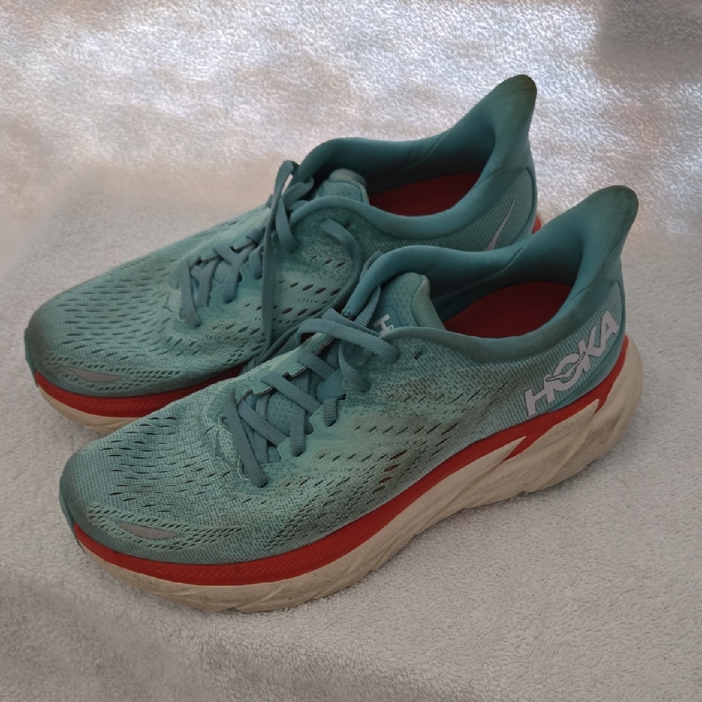 Used Hoka Women's Athletic Shoes - Teal and Coral Size 8B